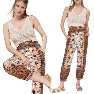 Anthropologie Womens‎ Size 8 Pull On Boho Brown Floral Print Harem Jogger  Pants